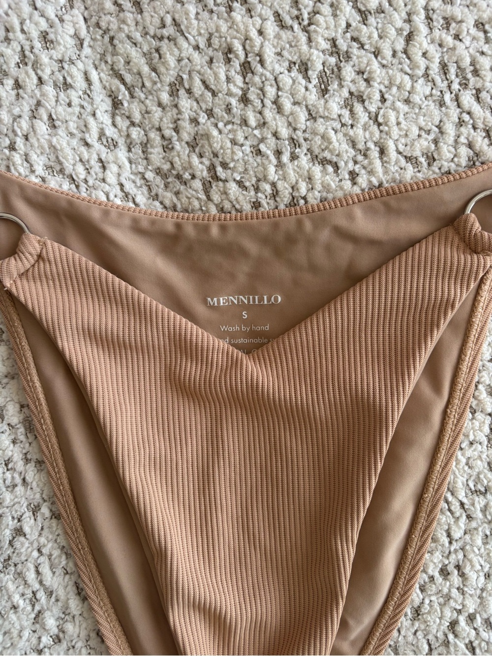 Mennillo Ribbed Tie-Side Rae Bikini Bottom - Nude Tan - Picture 3 of 6